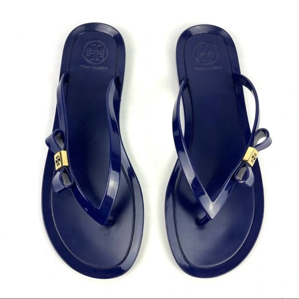 TORY BURCH Michaela Bow Blue Jelly Flip Flops Sz 8